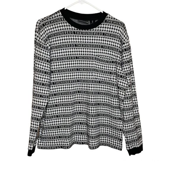 The Hundreds Mens Womens Houndstooth Long Sleeve Black White Pocket Shirt Large - Picture 1 of 6